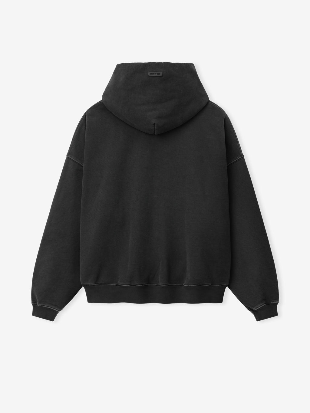 Cross Hoodie shown flat from the back in black with an oversized fit attached hood long sleeves ribbed cuffs and hem as Tops