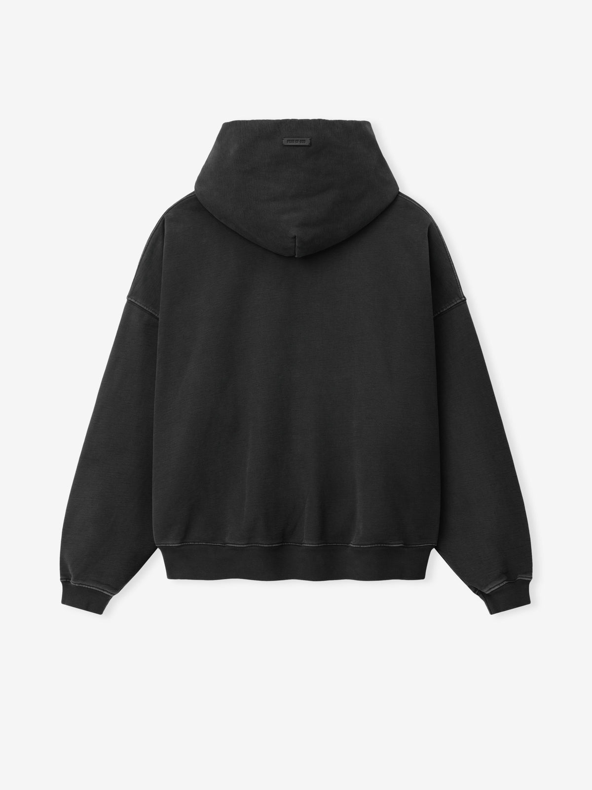 Cross Hoodie shown flat from the back in black with an oversized fit attached hood long sleeves ribbed cuffs and hem as Tops