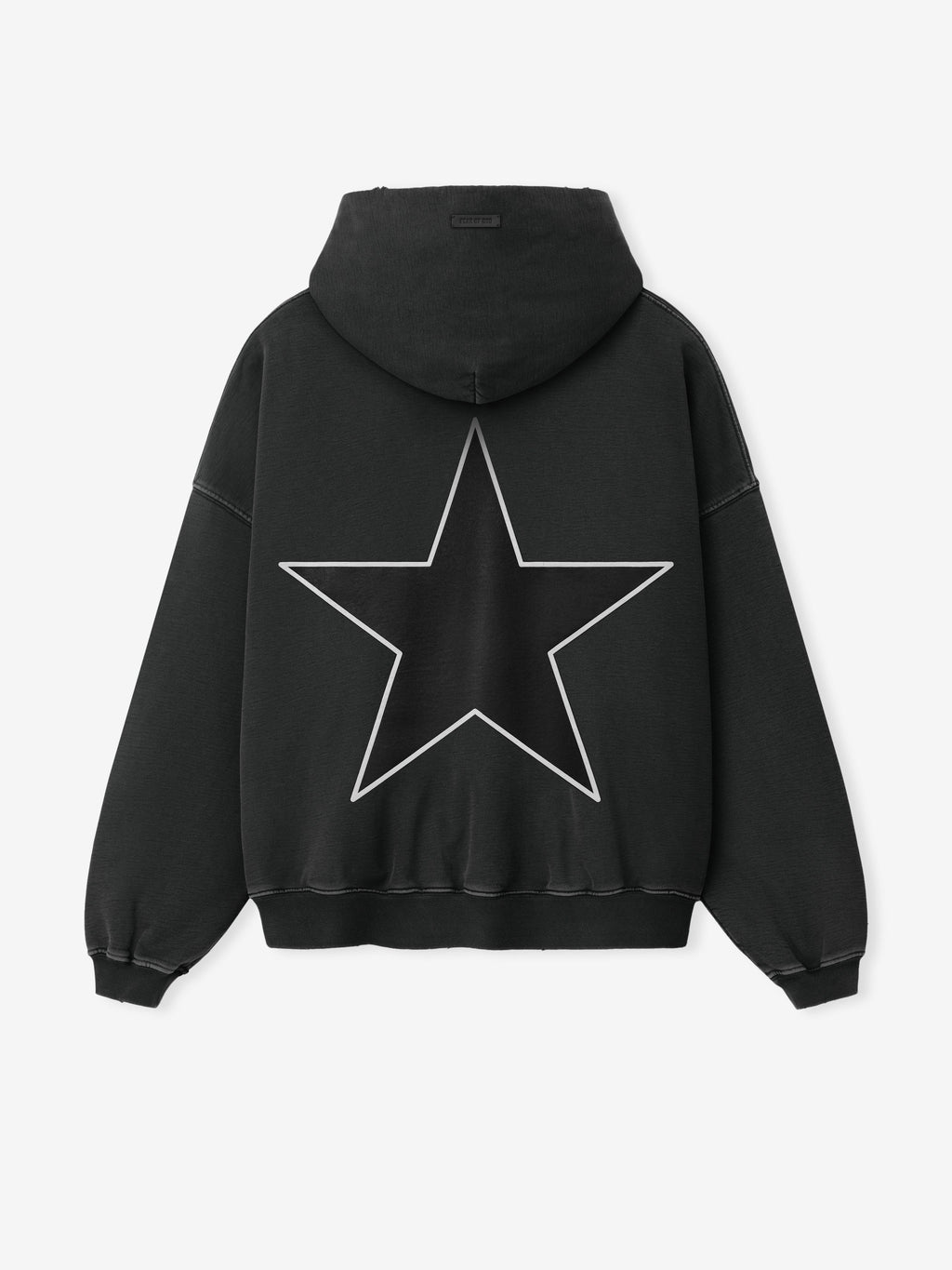 Reflection Eternal Hoodie in black shown from the back with a large outlined star graphic and hooded pullover design as Tops