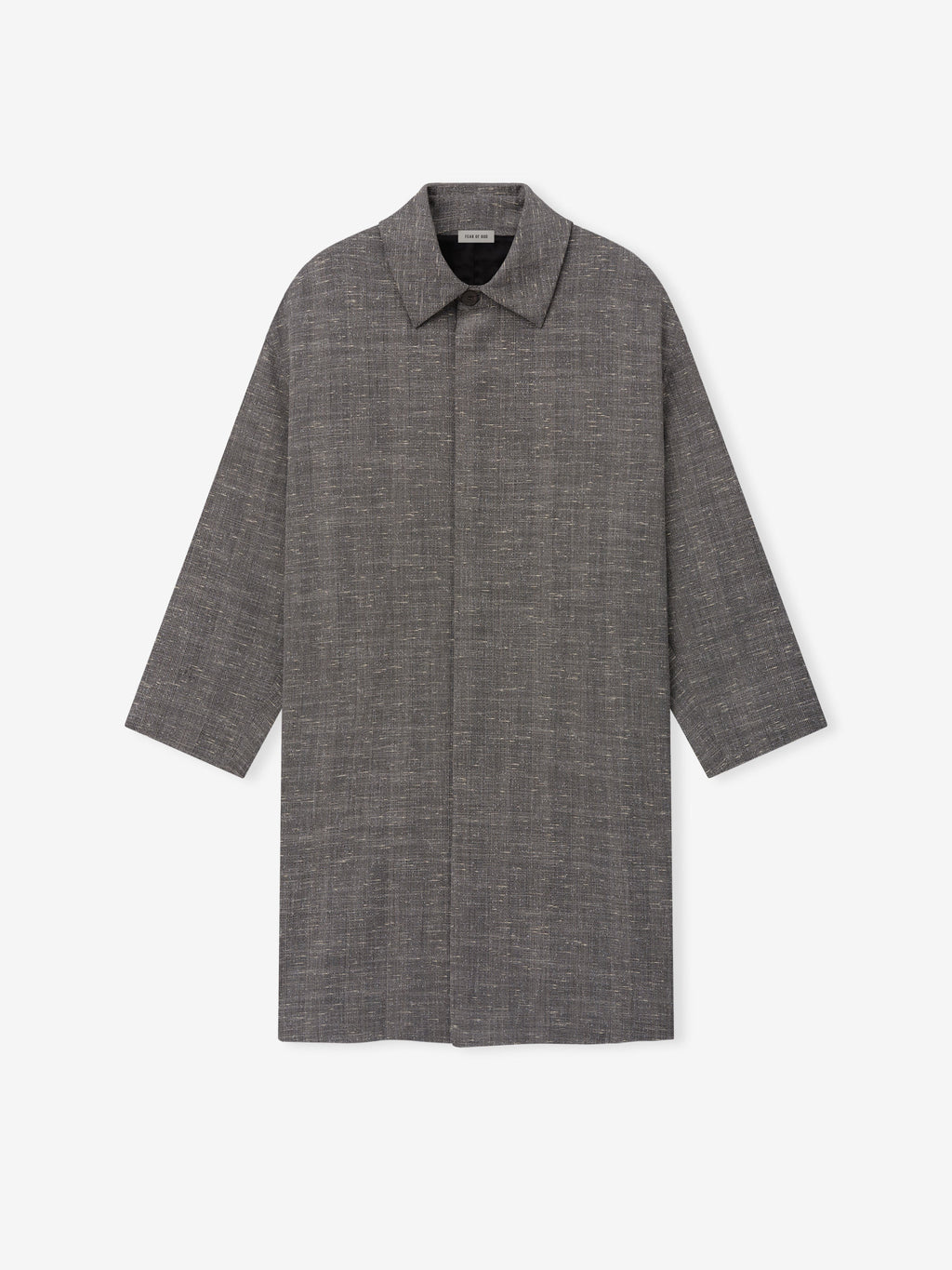 Slub Wool Cotton Casual Trench Coat in gray shown flat with pointed collar long sleeves and clean front design as Outerwear