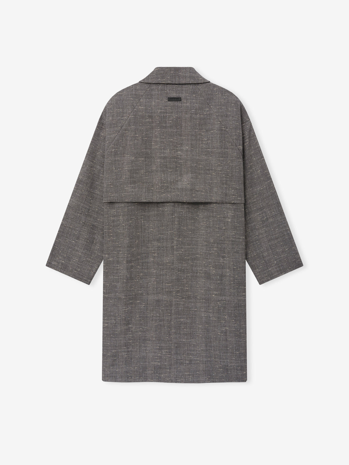 Slub Wool Cotton Casual Trench Coat in gray shown from the back with long sleeves rear yoke panel and clean straight silhouette as Outerwear