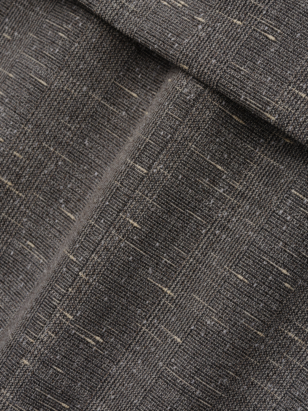 Slub Wool Cotton Casual Trench Coat in gray closeup revealing textured slub weave with subtle flecks and layered seam detail as Outerwear