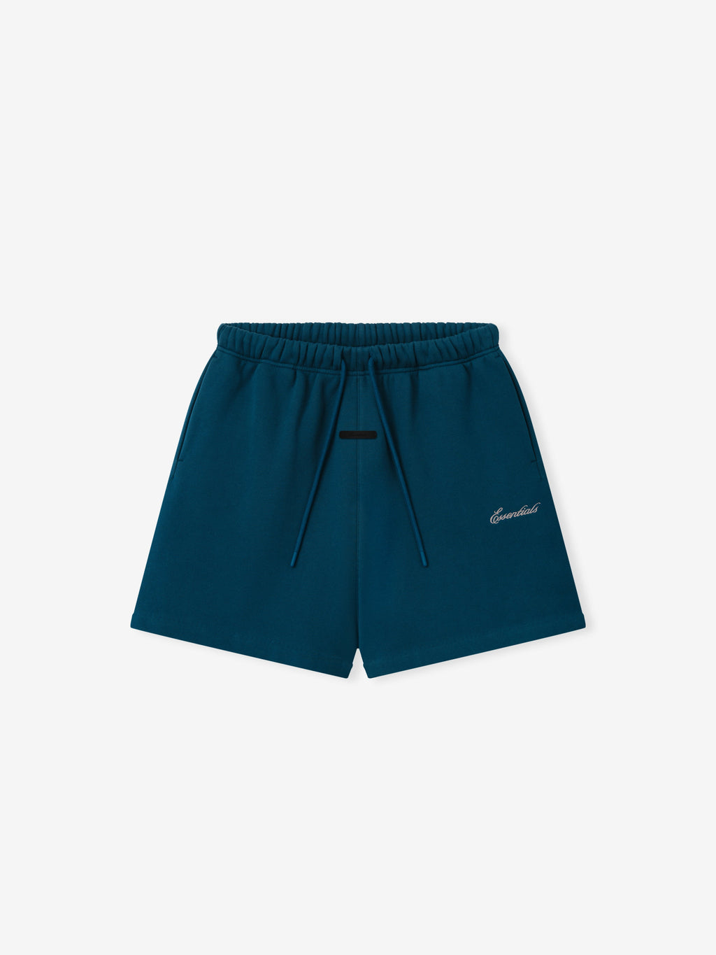 Signature Classic Short in deep teal with an elastic drawstring waistband relaxed leg silhouette and subtle script logo displayed as Bottoms