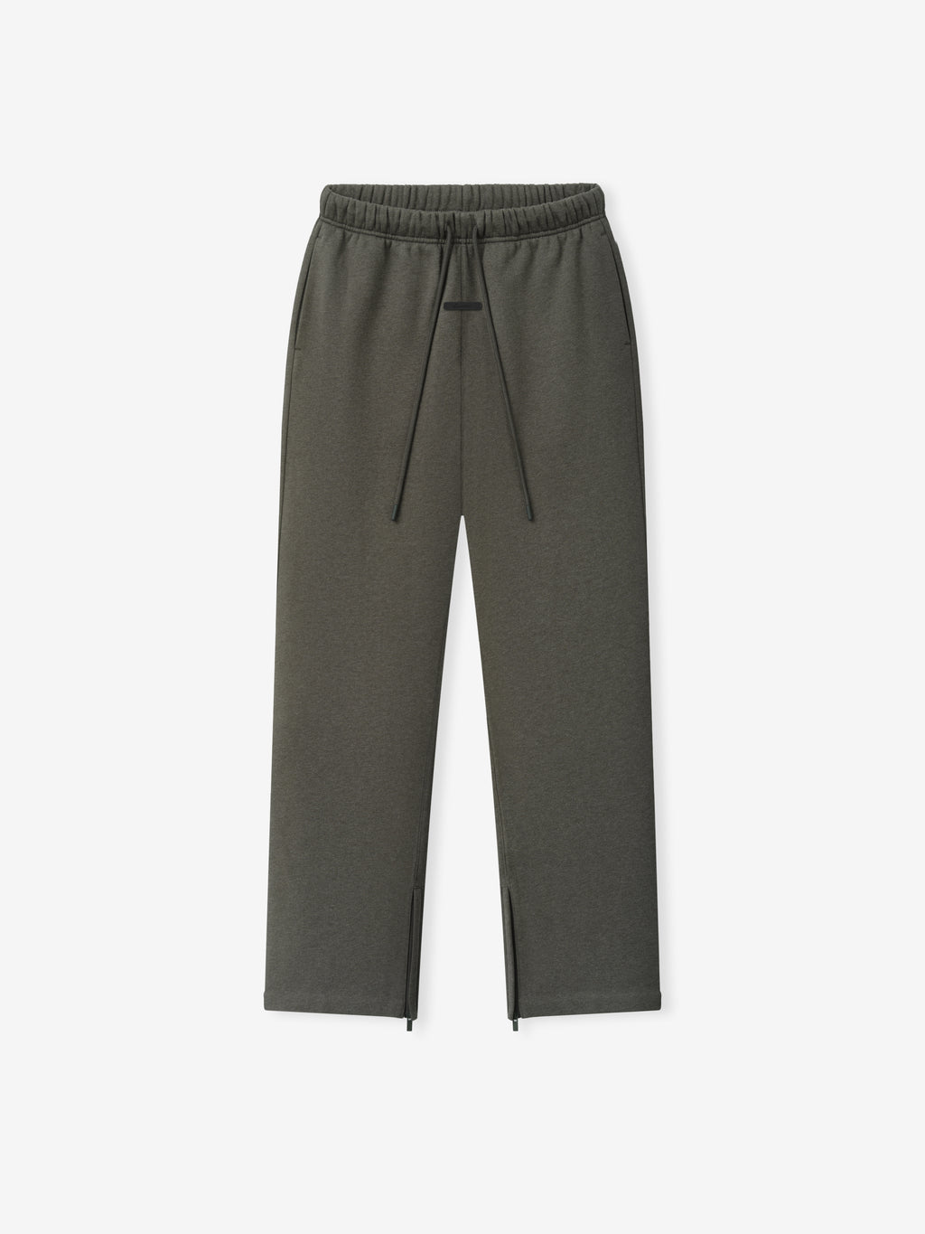 Essentials FW26 Classic Trackpant in dark gray with an elastic waistband drawstring straight legs and ankle zips displayed against a plain white background