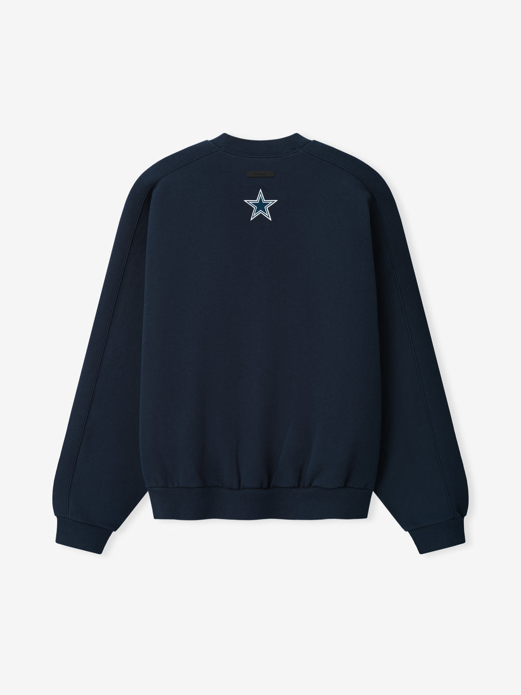 Cowboys 90s Relaxed Crewneck navy sweatshirt featuring a centered Dallas star emblem with ribbed cuffs and hem shown in a clean Tops product view