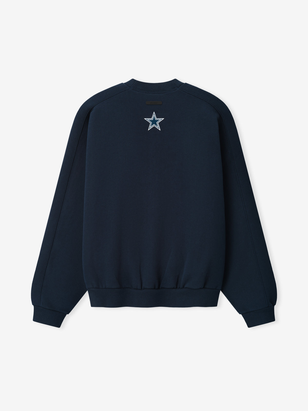 Cowboys 90s Relaxed Crewneck navy sweatshirt featuring a centered Dallas star emblem with ribbed cuffs and hem shown in a clean Tops product view
