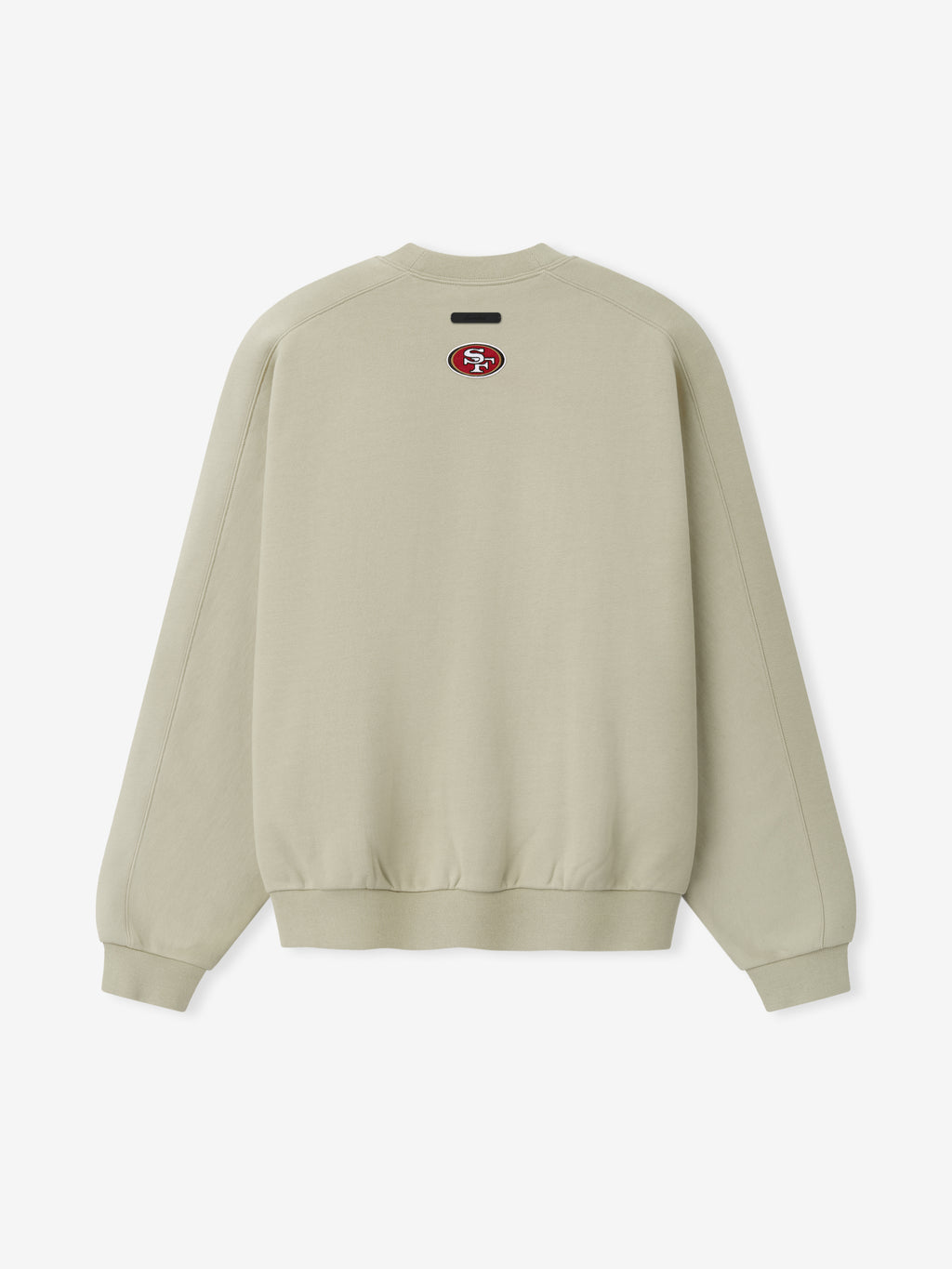 49ers 90s Relaxed Crewneck cream sweatshirt with small embroidered San Francisco 49ers logo and ribbed cuffs and hem shown in a clean Tops product view