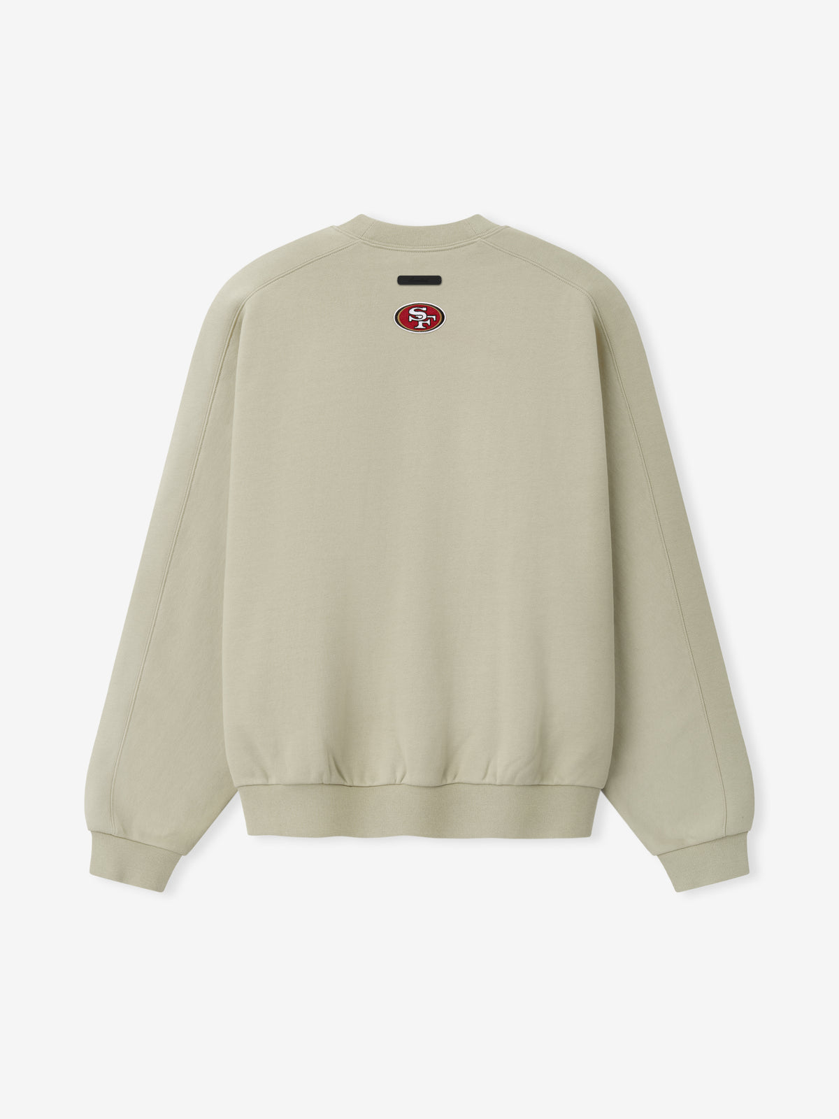 49ers 90s Relaxed Crewneck cream sweatshirt with small embroidered San Francisco 49ers logo and ribbed cuffs and hem shown in a clean Tops product view