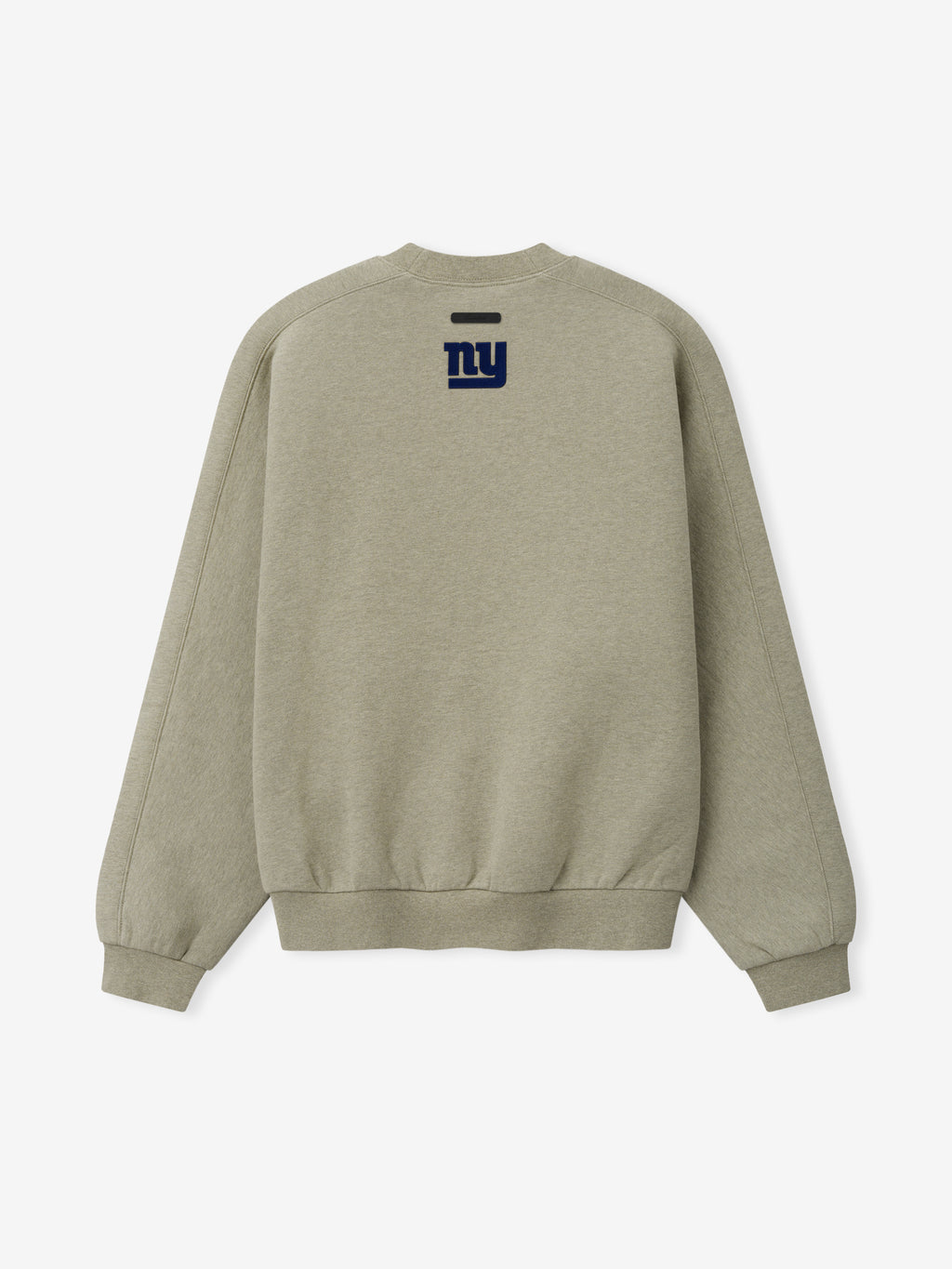 Giants 90s Relaxed Crewneck stone sweatshirt featuring a small blue New York Giants logo at the chest with ribbed cuffs and hem shown as a Tops product view