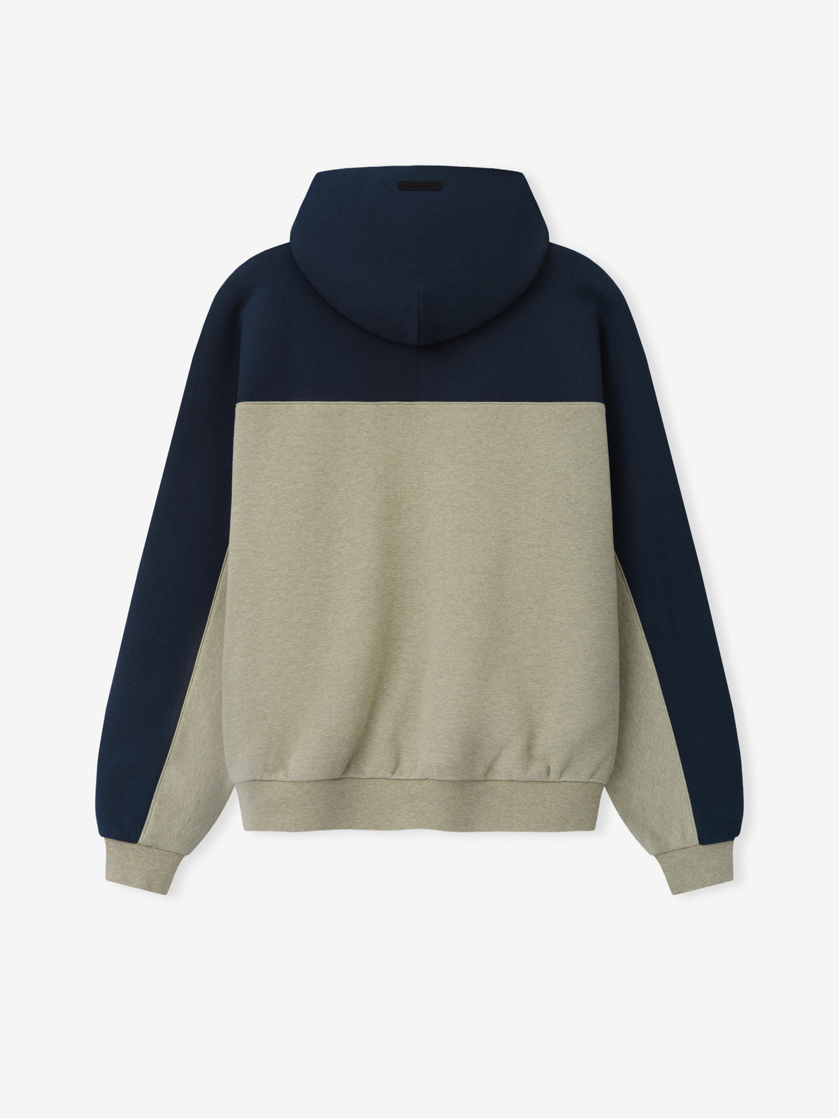 Cowboys 90s Relaxed Hoodie navy and stone color block pullover shown from the back with hood ribbed cuffs and hem as a Tops product view