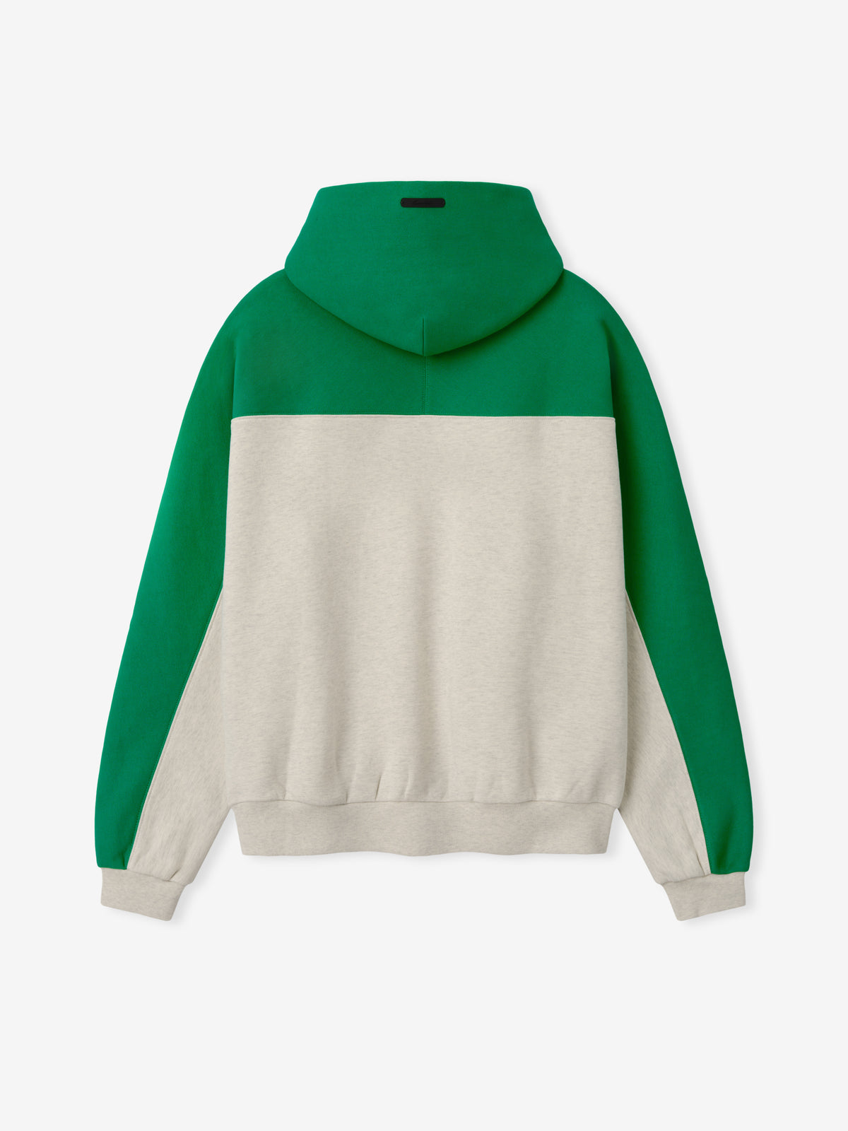 Eagles 90s Relaxed Hoodie green and cream color block pullover viewed from the back with hood ribbed cuffs and hem shown as a Tops product view