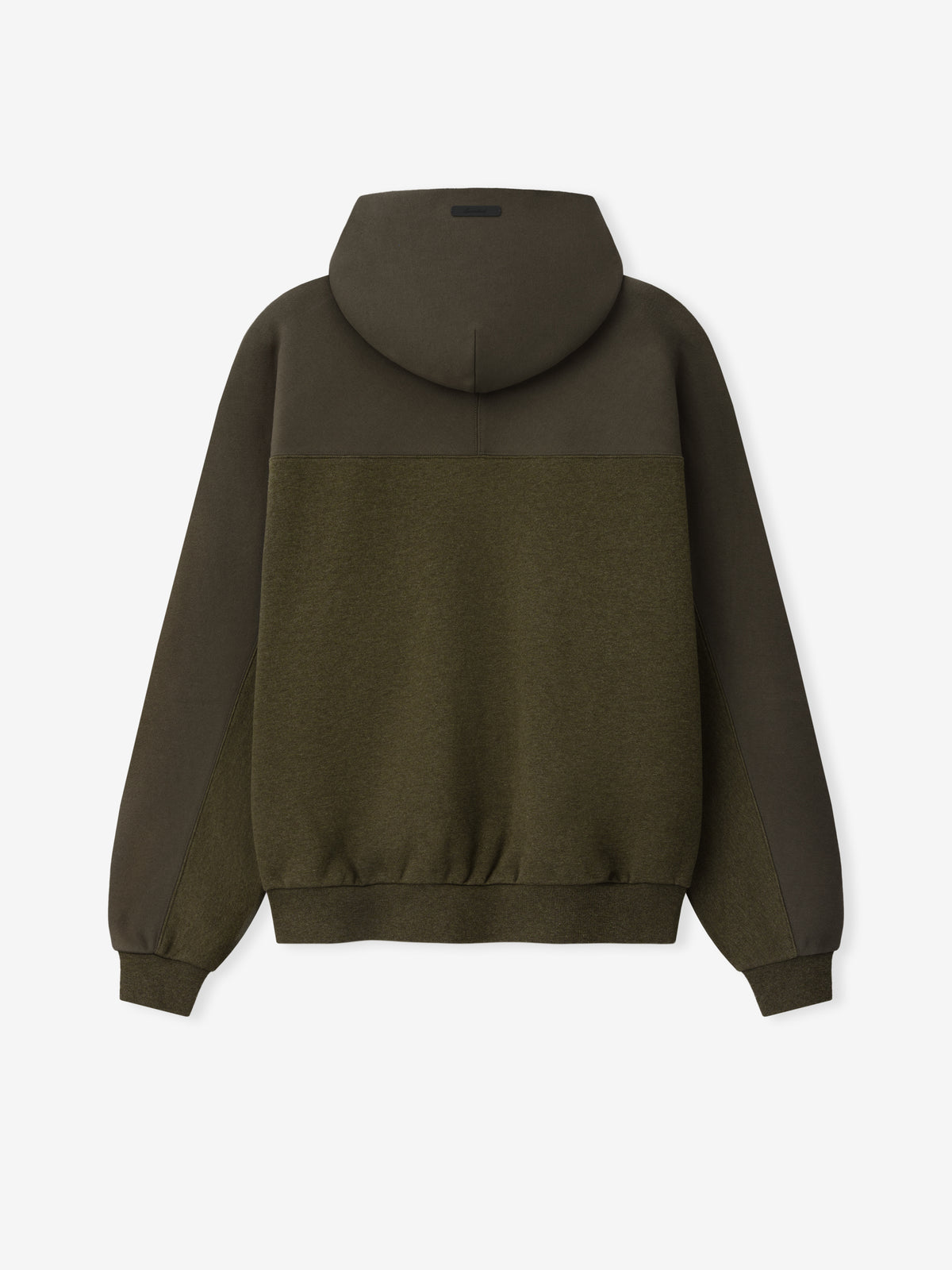 Browns 90s Relaxed Hoodie shown from the back in dark brown with tonal color blocking hood and ribbed cuffs as a Tops product view