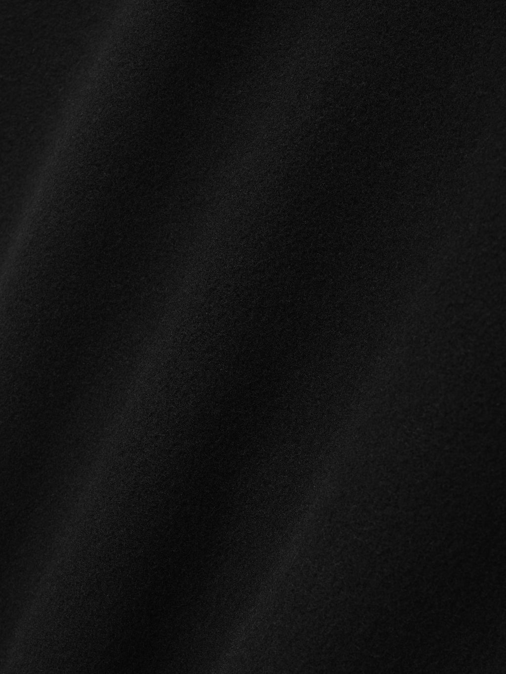 Melton Wool Shawl Overcoat in black closeup highlighting the dense wool texture and softly brushed surface as Outerwear
