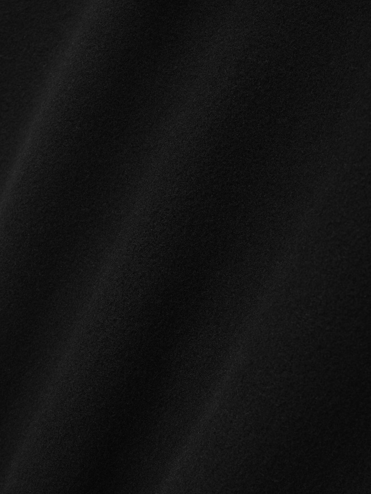Melton Wool Shawl Overcoat in black closeup highlighting the dense wool texture and softly brushed surface as Outerwear