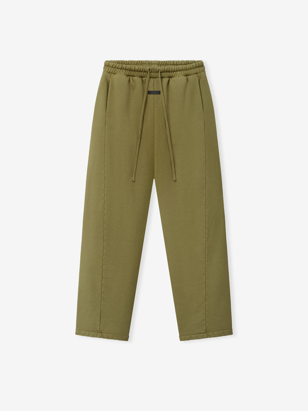 Engineered Sweatpants in olive green shown flat with an elastic waistband drawcord and relaxed straight leg fit as Bottoms
