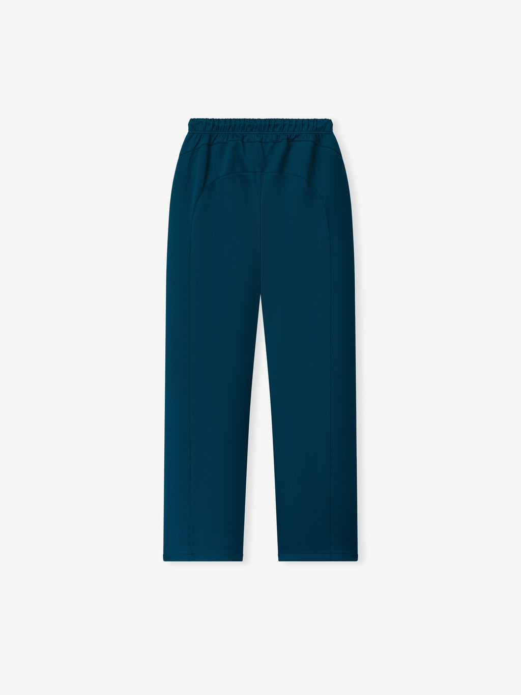 Womens Slim Trackpant in deep teal with an elastic waistband and slim straight legs displayed flat as Bottoms