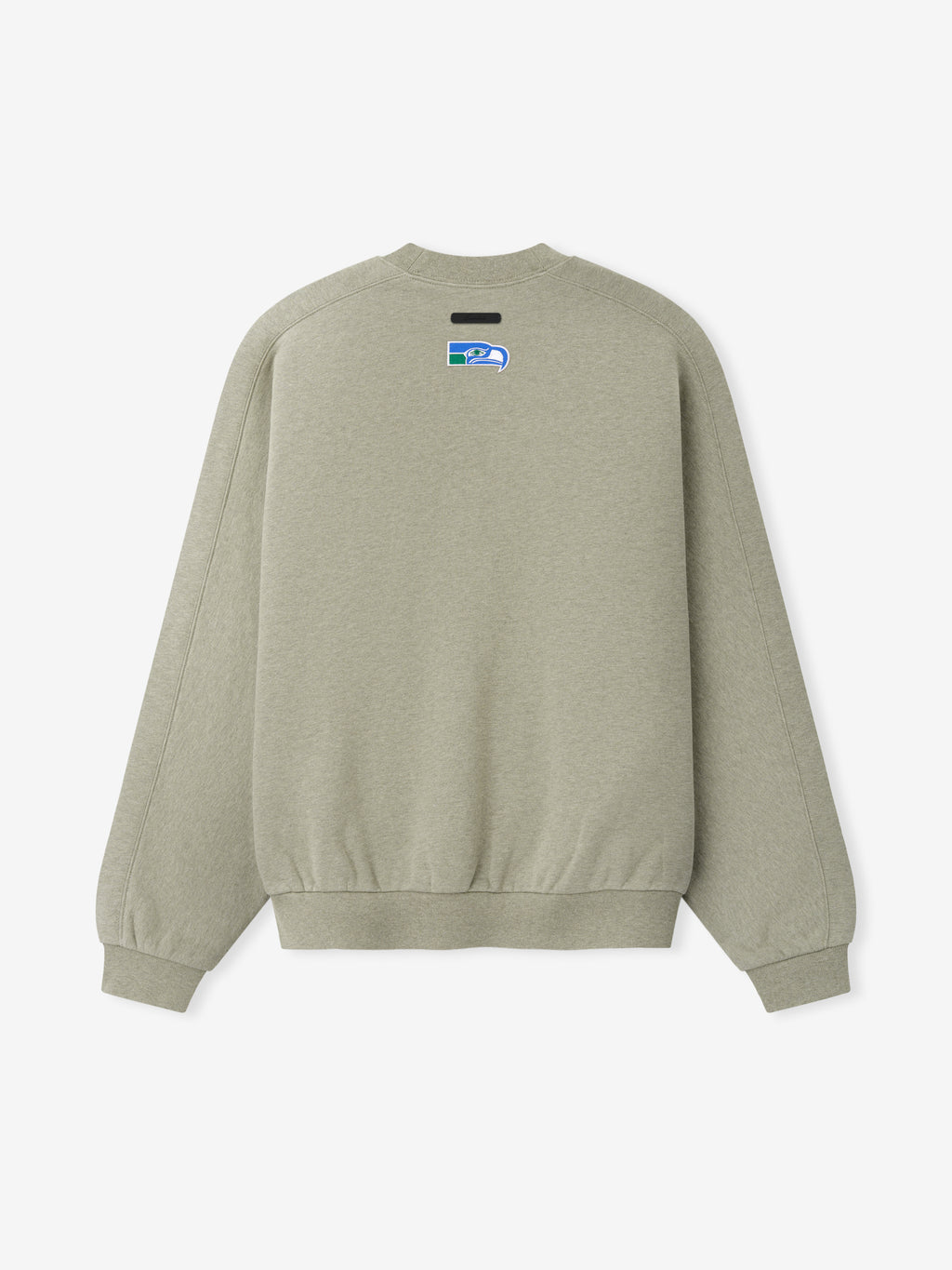 Seahawks 90s Relaxed Crewneck in sage green fleece with small Seahawks logo on chest and ribbed cuffs and hem shown as a Tops product view