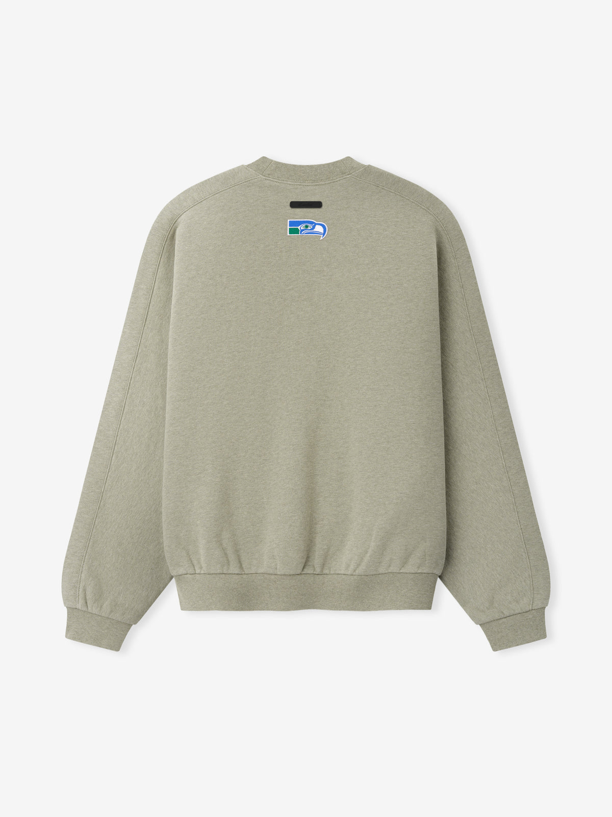 Seahawks 90s Relaxed Crewneck in sage green fleece with small Seahawks logo on chest and ribbed cuffs and hem shown as a Tops product view