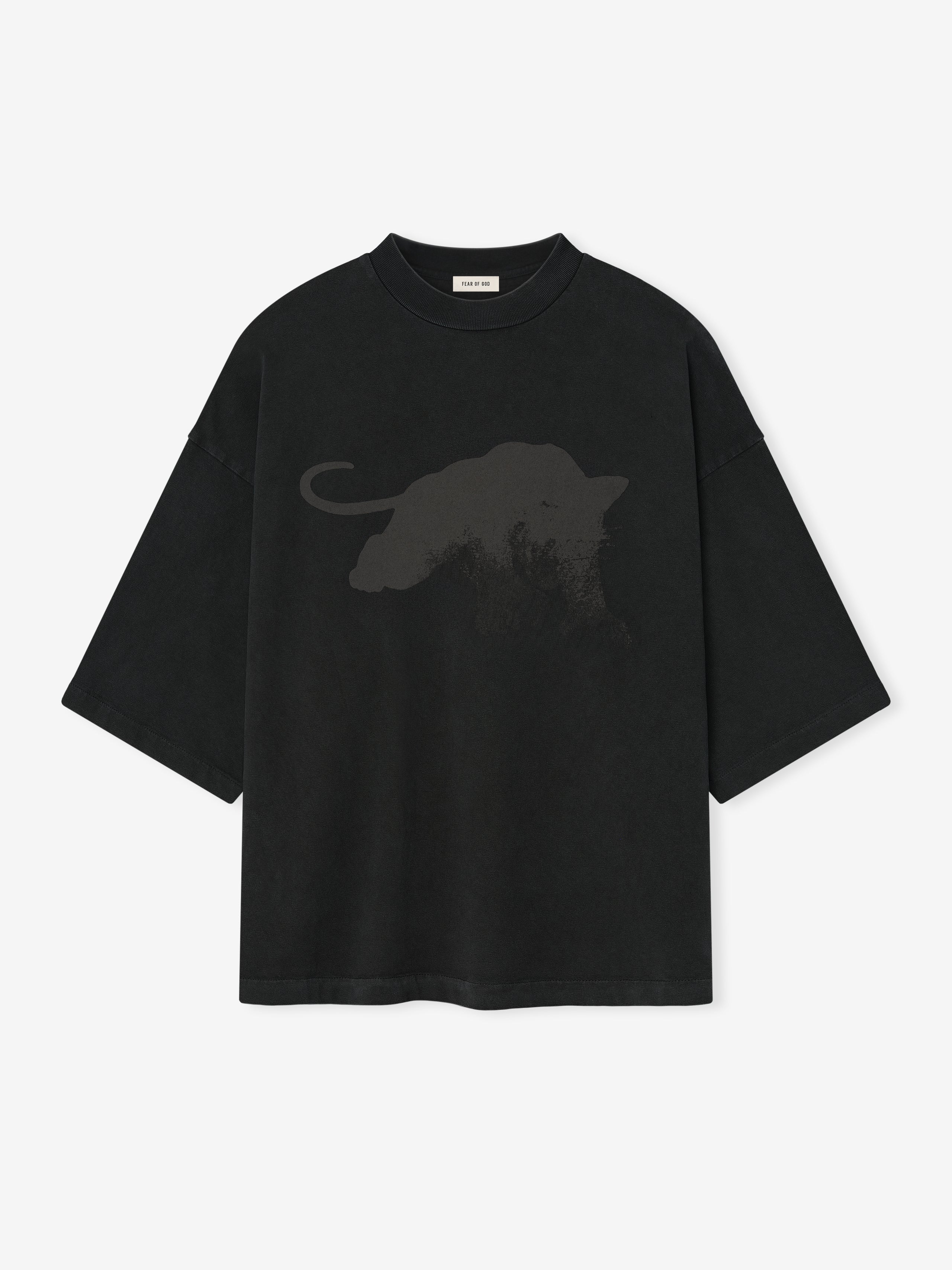 Relaxed Le Panteres Tee in black featuring an oversized silhouette with dropped shoulders and a subtle tonal panther graphic on the front for a sleek casual tops style.