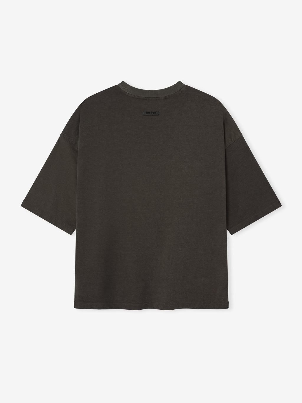 Back view of an off-black Cotton Viscose Relaxed Tee featuring a boxy, loose fit with short sleeves and a simple crew neckline on a plain light background.