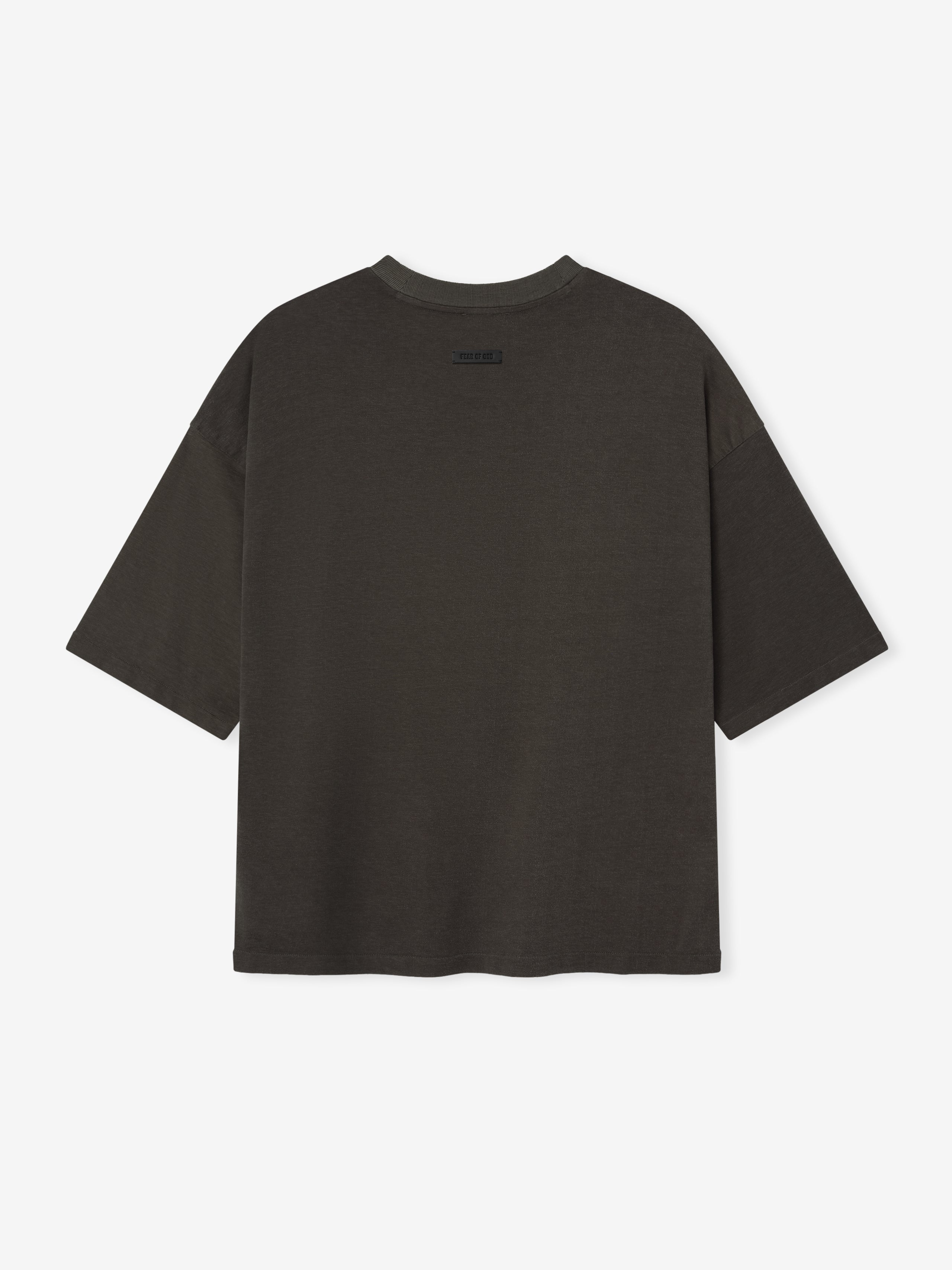 Back view of an off-black Cotton Viscose Relaxed Tee featuring a boxy, loose fit with short sleeves and a simple crew neckline on a plain light background.