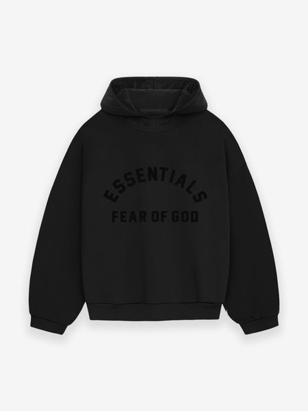 ESSENTIALS Nylon Fleece Hoodie in Jet Black/ Jet Black | Fear of