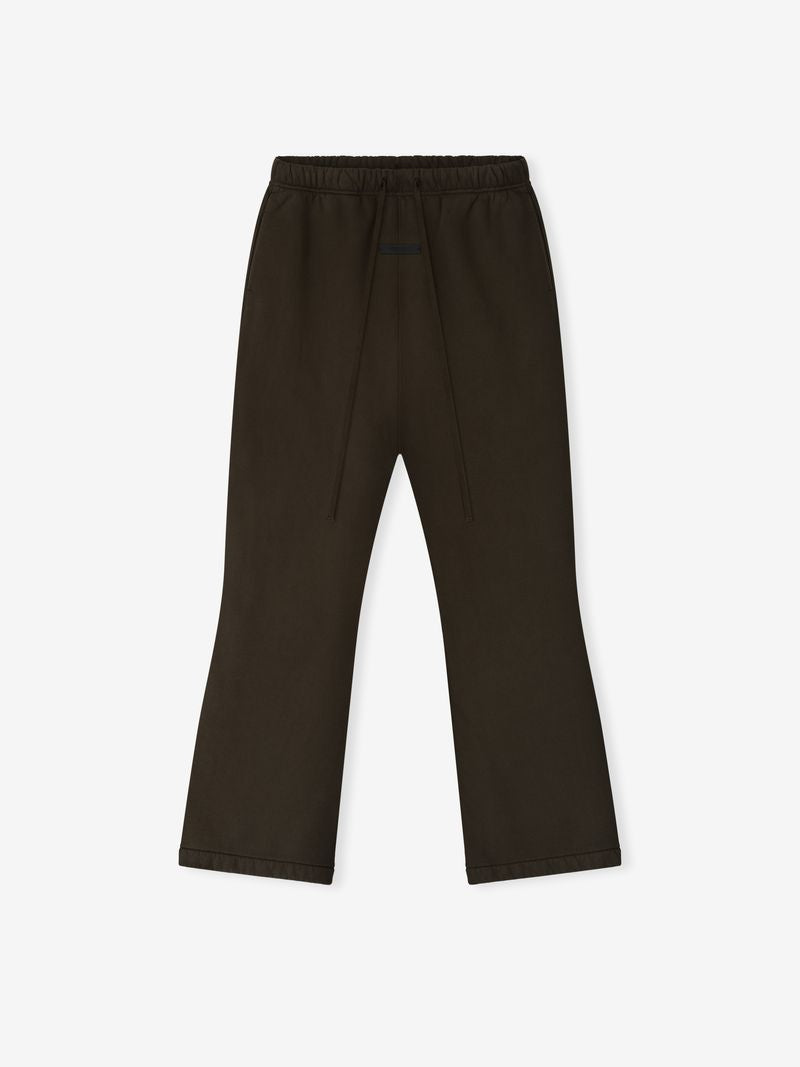 Top-down view of dark brown Heavy Fleece Flare Sweatpant with elastic waistband and subtle front seam, gallery image 0.