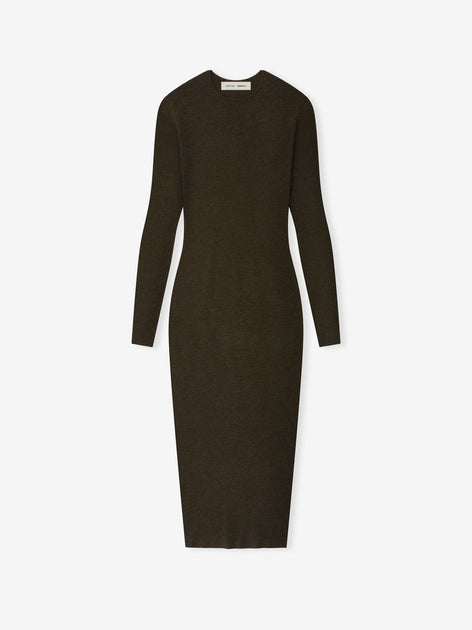 Womens Rib Long Sleeve Dress (Brown)