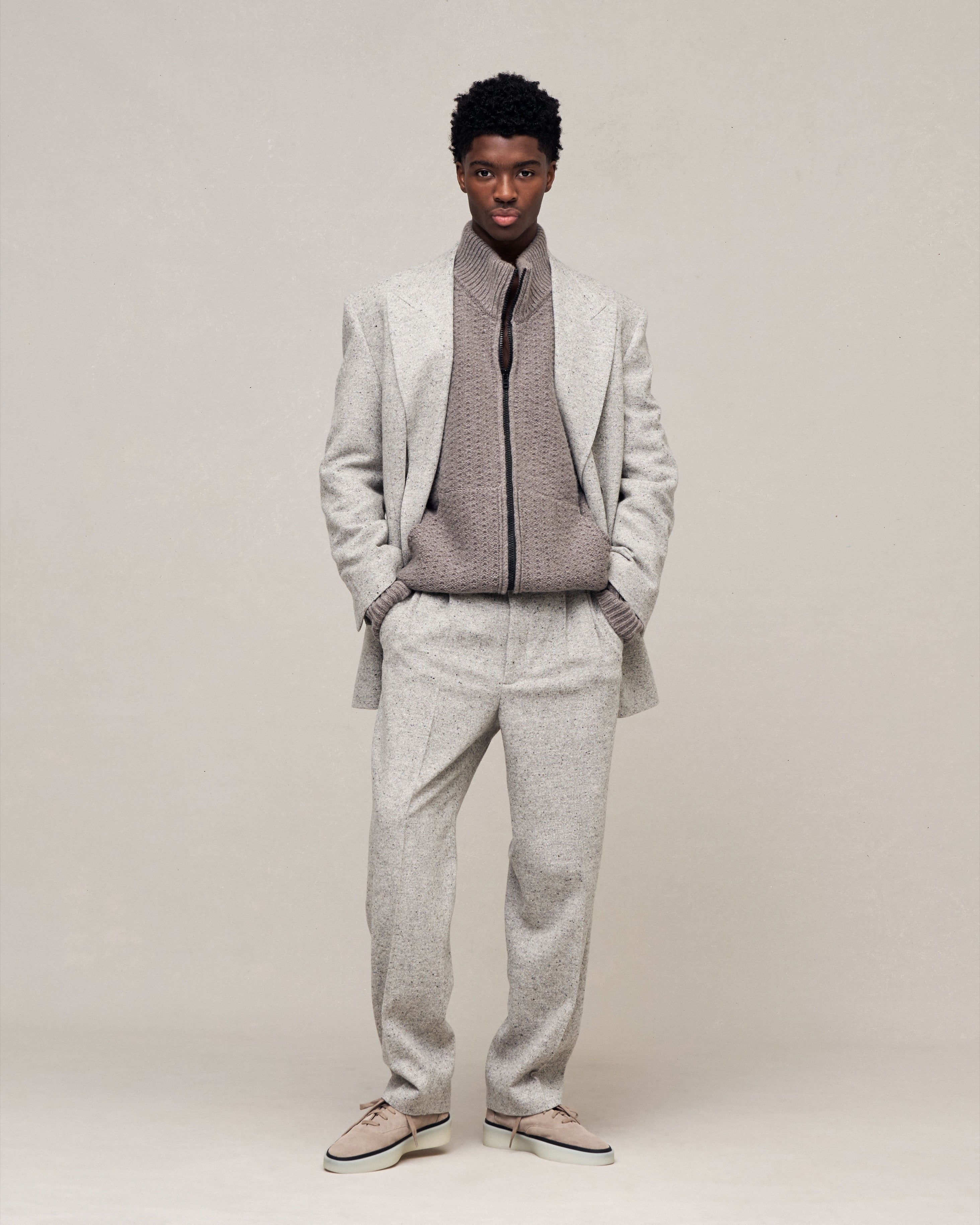 SEVENTH COLLECTION Double Pleated Tapered Trouser in Grey | Fear