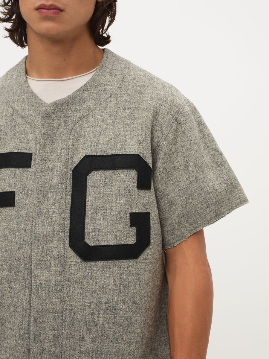 SEVENTH COLLECTION Full Zip Baseball Jersey in Away Grey | Fear of God