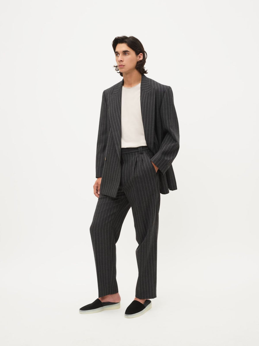 Blue Stripe Pleated Tapered Trousers | New Look